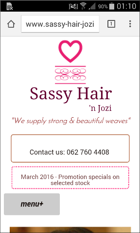 Sassy Hair Jozi website small screen smartphone version screenshot page space design work done portfolio responsive website design